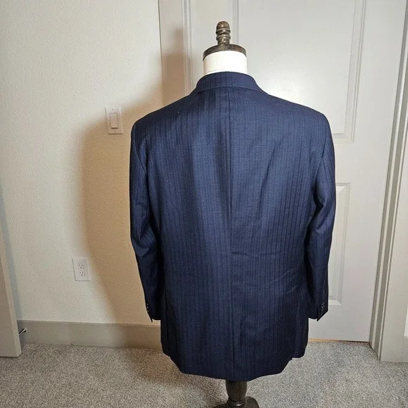 Charles Tyrwhitt 44R Slim‎ Fit Wool Suit Blazer Men Super 100's Navy Pinstriped
